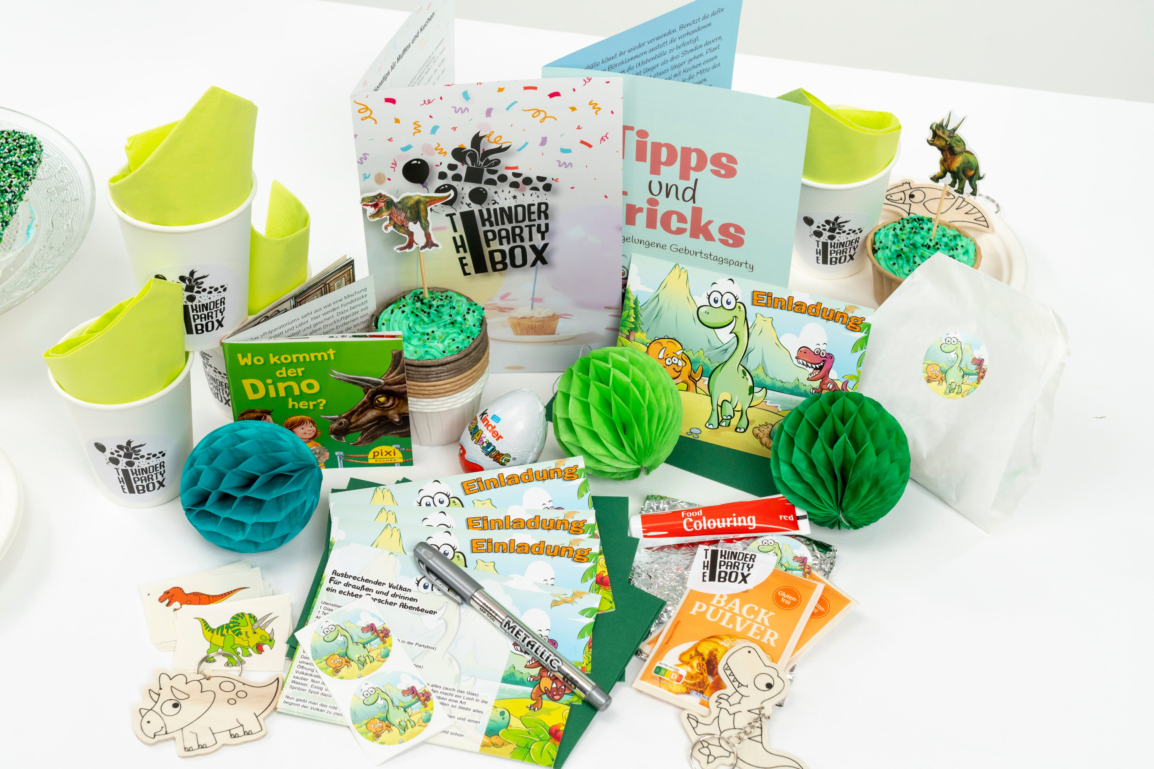 Kinderparty, Kindergeburtstag, Dino, Kinder Party Box, Einladungskarte, Kuchenrezepte